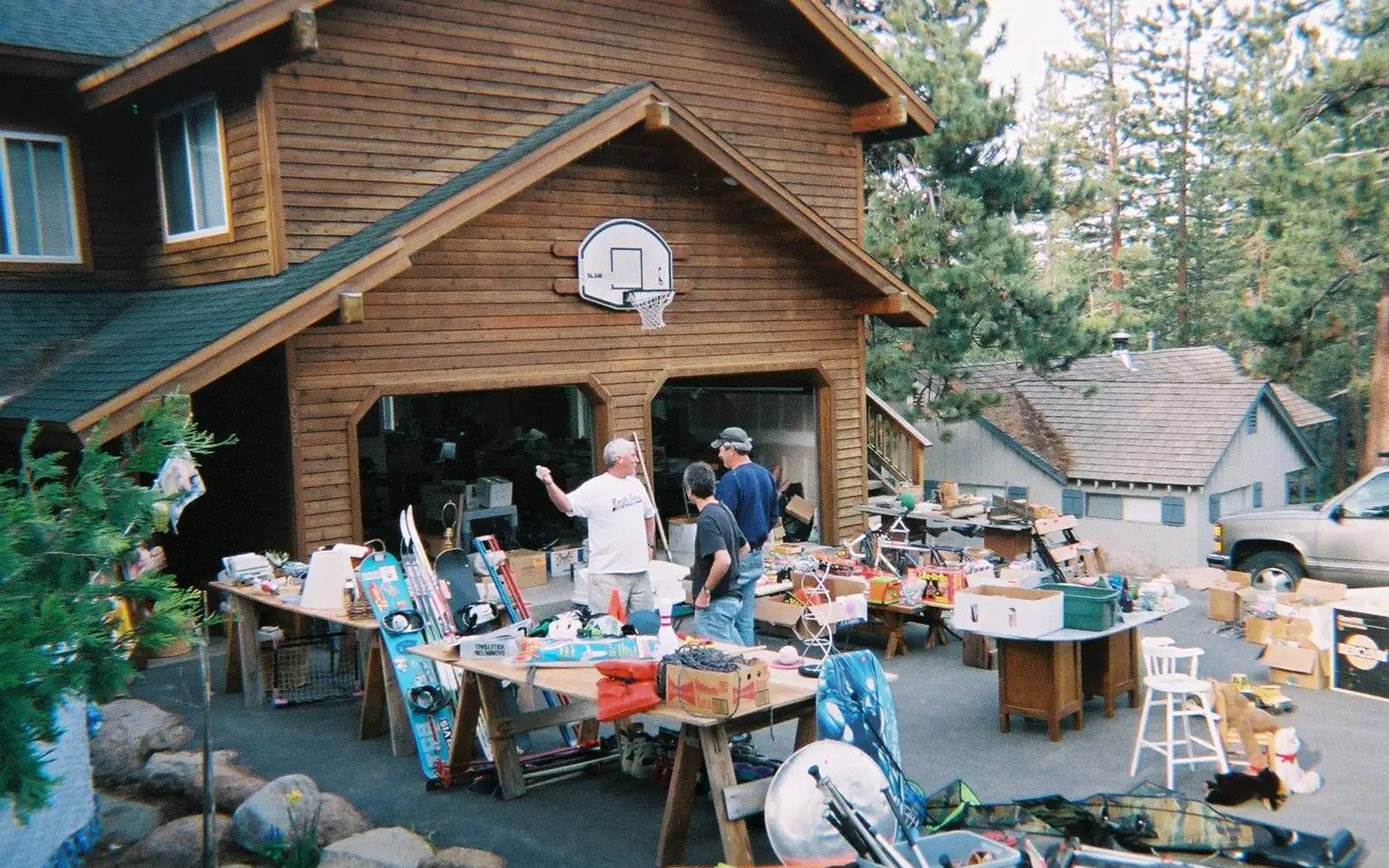 Neighborhood yard sale on a driveway